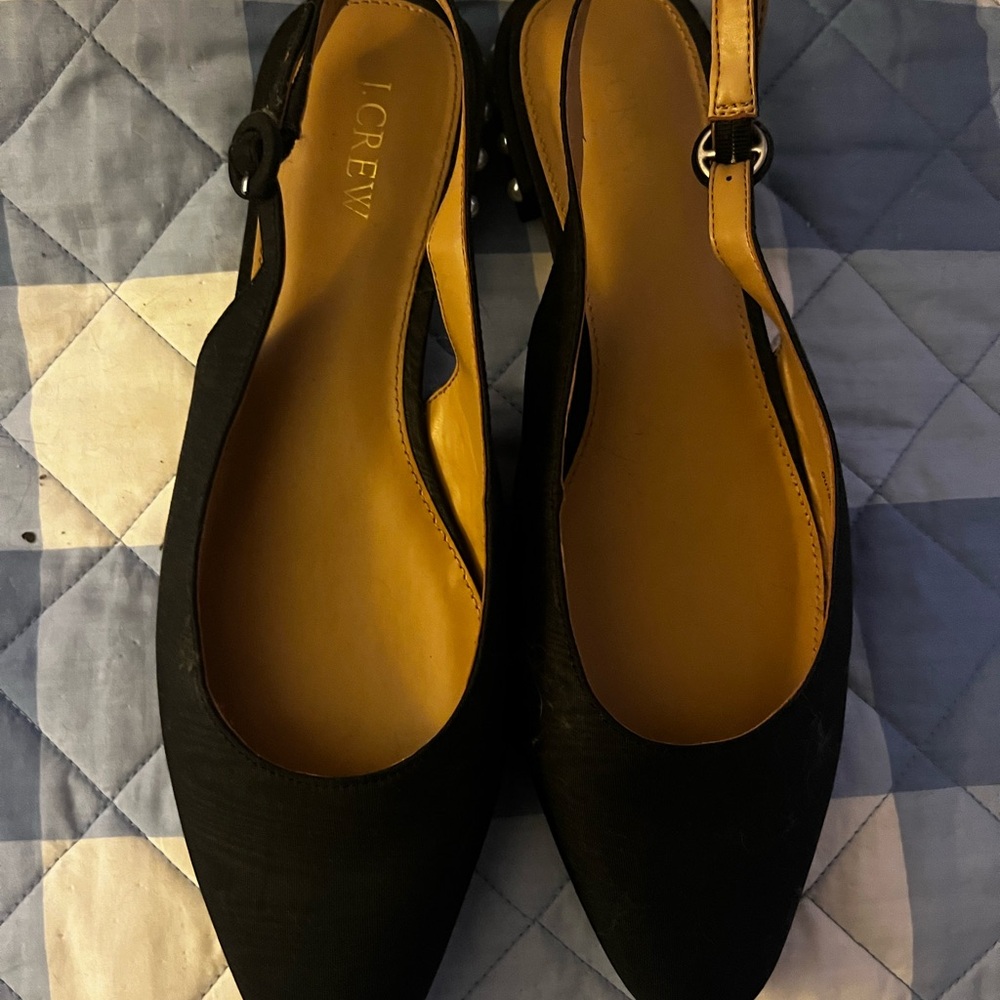 J. Crew Black Pointed Slingback Flats with Tan Insole